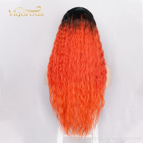 Vendors Small Swiss U Part Heat Resistant Ombre Black Orange Red Deep Wave African Wigs Lace Front Synthetic